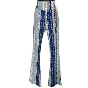 High waisted Blue Patterned Women's Flare Pants